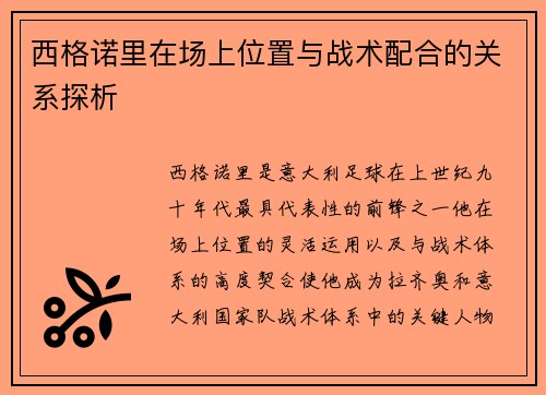 西格诺里在场上位置与战术配合的关系探析
