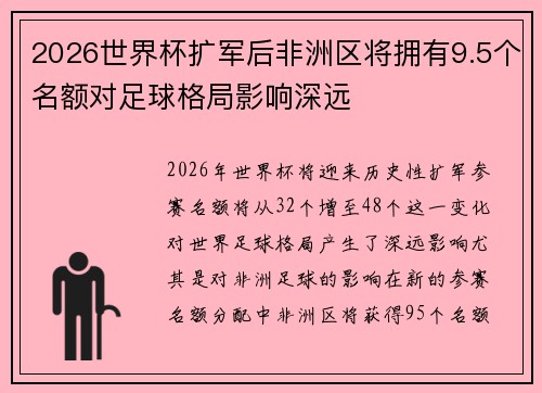 2026世界杯扩军后非洲区将拥有9.5个名额对足球格局影响深远
