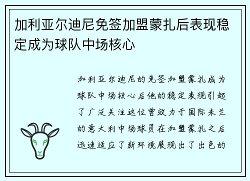 加利亚尔迪尼免签加盟蒙扎后表现稳定成为球队中场核心 加利亚尔迪尼免签加盟蒙扎后表现稳定成为球队中场核心
